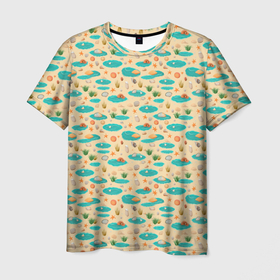 Мужская футболка 3D с принтом озера паттерн в Тюмени, 100% полиэфир | прямой крой, круглый вырез горловины, длина до линии бедер | 