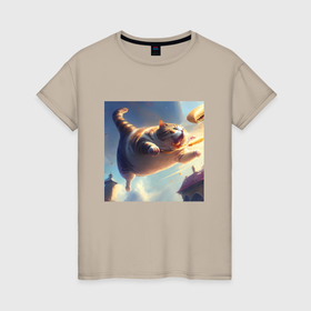 Женская футболка хлопок с принтом Кот хочет хот дог в Петрозаводске, 100% хлопок | прямой крой, круглый вырез горловины, длина до линии бедер, слегка спущенное плечо | 