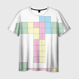 Мужская футболка 3D с принтом Тетрис буква т падающие блоки в Курске, 100% полиэфир | прямой крой, круглый вырез горловины, длина до линии бедер | Тематика изображения на принте: 