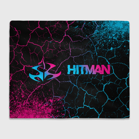 Плед 3D с принтом Hitman   neon gradient: надпись и символ в Тюмени, 100% полиэстер | закругленные углы, все края обработаны. Ткань не мнется и не растягивается | Тематика изображения на принте: 