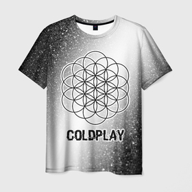 Мужская футболка 3D с принтом Coldplay glitch на светлом фоне в Санкт-Петербурге, 100% полиэфир | прямой крой, круглый вырез горловины, длина до линии бедер | 