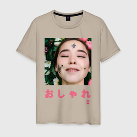 Мужская футболка хлопок с принтом МоМо    Девушка на фоне цветов в Ухте, 100% хлопок | прямой крой, круглый вырез горловины, длина до линии бедер, слегка спущенное плечо. | 