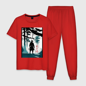 Мужская пижама хлопок с принтом Бусидо   кодекс самурая   иероглифы в Петрозаводске, 100% хлопок | брюки и футболка прямого кроя, без карманов, на брюках мягкая резинка на поясе и по низу штанин
 | Тематика изображения на принте: 