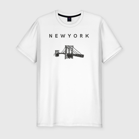 Мужская футболка хлопок Slim с принтом Бруклинский мост в Петрозаводске, 92% хлопок, 8% лайкра | приталенный силуэт, круглый вырез ворота, длина до линии бедра, короткий рукав | Тематика изображения на принте: 