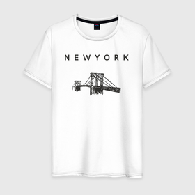 Мужская футболка хлопок с принтом Бруклинский мост в Белгороде, 100% хлопок | прямой крой, круглый вырез горловины, длина до линии бедер, слегка спущенное плечо. | 