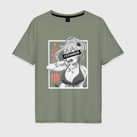 Мужская футболка хлопок Oversize с принтом девушка аниме и чупа чупс в Тюмени, 100% хлопок | свободный крой, круглый ворот, “спинка” длиннее передней части | 