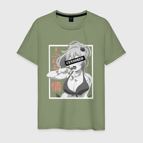 Мужская футболка хлопок с принтом девушка аниме и чупа чупс в Тюмени, 100% хлопок | прямой крой, круглый вырез горловины, длина до линии бедер, слегка спущенное плечо. | 