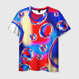 Мужская футболка 3D с принтом Объемные цветные пузыри в Белгороде, 100% полиэфир | прямой крой, круглый вырез горловины, длина до линии бедер | 