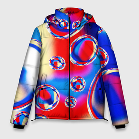 Мужская зимняя куртка 3D с принтом Объемные цветные пузыри в Новосибирске, верх — 100% полиэстер; подкладка — 100% полиэстер; утеплитель — 100% полиэстер | длина ниже бедра, свободный силуэт Оверсайз. Есть воротник-стойка, отстегивающийся капюшон и ветрозащитная планка. 

Боковые карманы с листочкой на кнопках и внутренний карман на молнии. | 