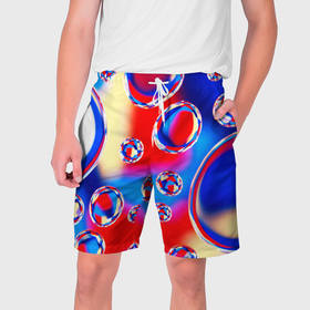 Мужские шорты 3D с принтом Объемные цветные пузыри ,  полиэстер 100% | прямой крой, два кармана без застежек по бокам. Мягкая трикотажная резинка на поясе, внутри которой широкие завязки. Длина чуть выше колен | 