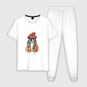Мужская пижама хлопок с принтом Лучший друг   боксёр в Курске, 100% хлопок | брюки и футболка прямого кроя, без карманов, на брюках мягкая резинка на поясе и по низу штанин
 | 
