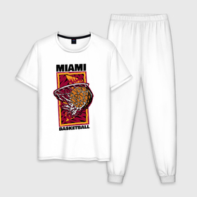 Мужская пижама хлопок с принтом Miami Heat shot в Тюмени, 100% хлопок | брюки и футболка прямого кроя, без карманов, на брюках мягкая резинка на поясе и по низу штанин
 | 