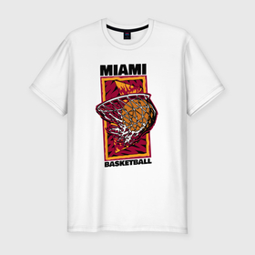 Мужская футболка хлопок Slim с принтом Miami Heat shot в Тюмени, 92% хлопок, 8% лайкра | приталенный силуэт, круглый вырез ворота, длина до линии бедра, короткий рукав | 