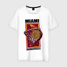 Мужская футболка хлопок с принтом Miami Heat shot в Тюмени, 100% хлопок | прямой крой, круглый вырез горловины, длина до линии бедер, слегка спущенное плечо. | Тематика изображения на принте: 