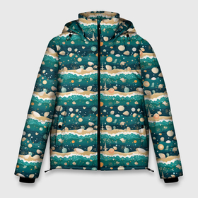Мужская зимняя куртка 3D с принтом Море и ракушки в Екатеринбурге, верх — 100% полиэстер; подкладка — 100% полиэстер; утеплитель — 100% полиэстер | длина ниже бедра, свободный силуэт Оверсайз. Есть воротник-стойка, отстегивающийся капюшон и ветрозащитная планка. 

Боковые карманы с листочкой на кнопках и внутренний карман на молнии. | 