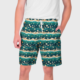 Мужские шорты 3D с принтом Море и ракушки в Тюмени,  полиэстер 100% | прямой крой, два кармана без застежек по бокам. Мягкая трикотажная резинка на поясе, внутри которой широкие завязки. Длина чуть выше колен | 