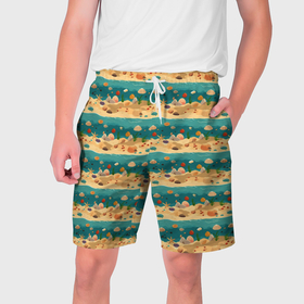 Мужские шорты 3D с принтом Пляж море и ракушки в Тюмени,  полиэстер 100% | прямой крой, два кармана без застежек по бокам. Мягкая трикотажная резинка на поясе, внутри которой широкие завязки. Длина чуть выше колен | 