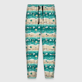 Мужские брюки 3D с принтом Ракушки и море в Тюмени, 100% полиэстер | манжеты по низу, эластичный пояс регулируется шнурком, по бокам два кармана без застежек, внутренняя часть кармана из мелкой сетки | 