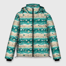 Мужская зимняя куртка 3D с принтом Ракушки и море в Тюмени, верх — 100% полиэстер; подкладка — 100% полиэстер; утеплитель — 100% полиэстер | длина ниже бедра, свободный силуэт Оверсайз. Есть воротник-стойка, отстегивающийся капюшон и ветрозащитная планка. 

Боковые карманы с листочкой на кнопках и внутренний карман на молнии. | 