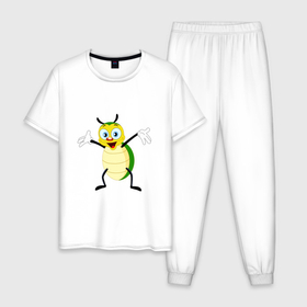 Мужская пижама хлопок с принтом Радостный жук , 100% хлопок | брюки и футболка прямого кроя, без карманов, на брюках мягкая резинка на поясе и по низу штанин
 | 