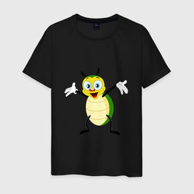 Мужская футболка хлопок с принтом Радостный жук в Кировске, 100% хлопок | прямой крой, круглый вырез горловины, длина до линии бедер, слегка спущенное плечо. | 