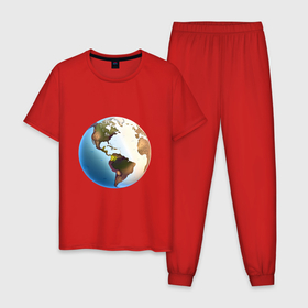 Мужская пижама хлопок с принтом Глобус мира в Екатеринбурге, 100% хлопок | брюки и футболка прямого кроя, без карманов, на брюках мягкая резинка на поясе и по низу штанин
 | Тематика изображения на принте: 