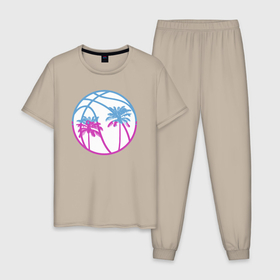 Мужская пижама хлопок с принтом Miami beach в Санкт-Петербурге, 100% хлопок | брюки и футболка прямого кроя, без карманов, на брюках мягкая резинка на поясе и по низу штанин
 | 