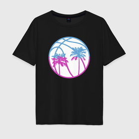 Мужская футболка хлопок Oversize с принтом Miami beach в Новосибирске, 100% хлопок | свободный крой, круглый ворот, “спинка” длиннее передней части | Тематика изображения на принте: 