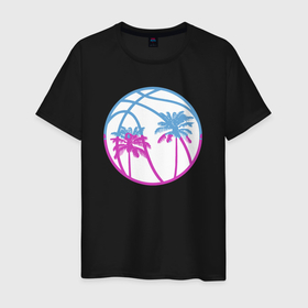 Мужская футболка хлопок с принтом Miami beach в Новосибирске, 100% хлопок | прямой крой, круглый вырез горловины, длина до линии бедер, слегка спущенное плечо. | Тематика изображения на принте: 