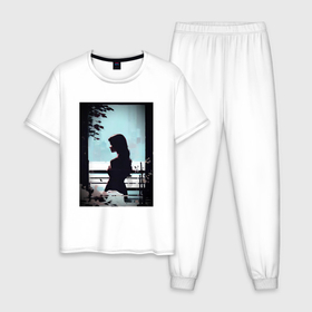 Мужская пижама хлопок с принтом Профиль девушки в темных тонах 2 в Петрозаводске, 100% хлопок | брюки и футболка прямого кроя, без карманов, на брюках мягкая резинка на поясе и по низу штанин
 | 