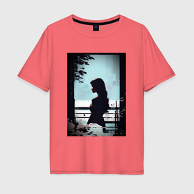 Мужская футболка хлопок Oversize с принтом Профиль девушки в темных тонах 2 в Петрозаводске, 100% хлопок | свободный крой, круглый ворот, “спинка” длиннее передней части | 