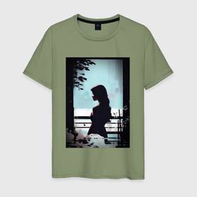 Мужская футболка хлопок с принтом Профиль девушки в темных тонах 2 в Санкт-Петербурге, 100% хлопок | прямой крой, круглый вырез горловины, длина до линии бедер, слегка спущенное плечо. | 