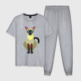 Мужская пижама хлопок с принтом Кошка с голубыми глазками , 100% хлопок | брюки и футболка прямого кроя, без карманов, на брюках мягкая резинка на поясе и по низу штанин
 | 