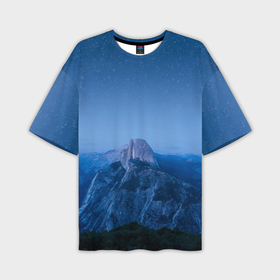 Мужская футболка oversize 3D с принтом Звёздное небо и ночные скалы в Санкт-Петербурге,  |  | 
