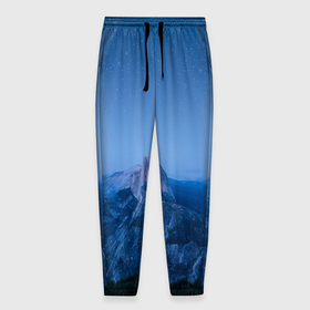 Мужские брюки 3D с принтом Звёздное небо и ночные скалы в Новосибирске, 100% полиэстер | манжеты по низу, эластичный пояс регулируется шнурком, по бокам два кармана без застежек, внутренняя часть кармана из мелкой сетки | 