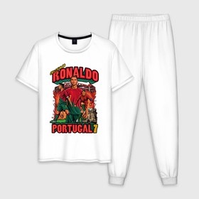 Мужская пижама хлопок с принтом Криштиану Роналду Португалия 7 в Санкт-Петербурге, 100% хлопок | брюки и футболка прямого кроя, без карманов, на брюках мягкая резинка на поясе и по низу штанин
 | Тематика изображения на принте: 