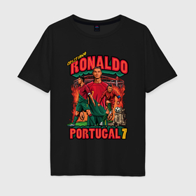 Мужская футболка хлопок Oversize с принтом Криштиану Роналду Португалия 7 в Тюмени, 100% хлопок | свободный крой, круглый ворот, “спинка” длиннее передней части | Тематика изображения на принте: 