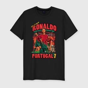 Мужская футболка хлопок Slim с принтом Криштиану Роналду Португалия 7 в Тюмени, 92% хлопок, 8% лайкра | приталенный силуэт, круглый вырез ворота, длина до линии бедра, короткий рукав | 