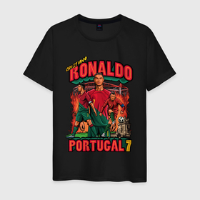 Мужская футболка хлопок с принтом Криштиану Роналду Португалия 7 в Тюмени, 100% хлопок | прямой крой, круглый вырез горловины, длина до линии бедер, слегка спущенное плечо. | Тематика изображения на принте: 