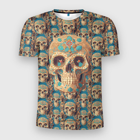 Мужская футболка 3D Slim с принтом Узорчатый череп в городе Новоалтайск, 100% полиэстер с улучшенными характеристиками | приталенный силуэт, круглая горловина, широкие плечи, сужается к линии бедра | 