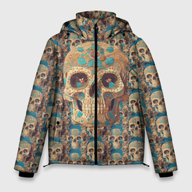 Мужская зимняя куртка 3D с принтом Узорчатый череп в Ухте, верх — 100% полиэстер; подкладка — 100% полиэстер; утеплитель — 100% полиэстер | длина ниже бедра, свободный силуэт Оверсайз. Есть воротник-стойка, отстегивающийся капюшон и ветрозащитная планка. 

Боковые карманы с листочкой на кнопках и внутренний карман на молнии. | Тематика изображения на принте: 