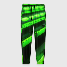 Мужские брюки 3D с принтом Green neon abstract в Кировске, 100% полиэстер | манжеты по низу, эластичный пояс регулируется шнурком, по бокам два кармана без застежек, внутренняя часть кармана из мелкой сетки | 