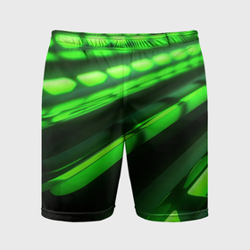 Мужские шорты спортивные с принтом Green neon abstract в Кировске,  |  | 