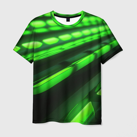 Мужская футболка 3D с принтом Green neon abstract в Екатеринбурге, 100% полиэфир | прямой крой, круглый вырез горловины, длина до линии бедер | Тематика изображения на принте: 