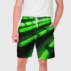 Мужские шорты 3D с принтом Green neon abstract в Екатеринбурге,  полиэстер 100% | прямой крой, два кармана без застежек по бокам. Мягкая трикотажная резинка на поясе, внутри которой широкие завязки. Длина чуть выше колен | Тематика изображения на принте: 