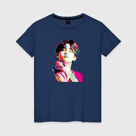 Женская футболка хлопок с принтом BTS Ким Тхэхён в Кировске, 100% хлопок | прямой крой, круглый вырез горловины, длина до линии бедер, слегка спущенное плечо | 