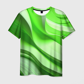 Мужская футболка 3D с принтом Светлые зеленые волны в Санкт-Петербурге, 100% полиэфир | прямой крой, круглый вырез горловины, длина до линии бедер | 