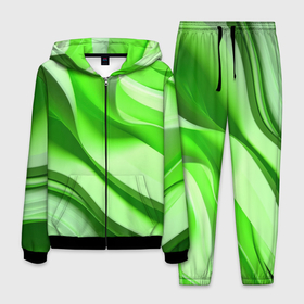 Мужской костюм 3D с принтом Светлые зеленые волны в Санкт-Петербурге, 100% полиэстер | Манжеты и пояс оформлены тканевой резинкой, двухслойный капюшон со шнурком для регулировки, карманы спереди | 