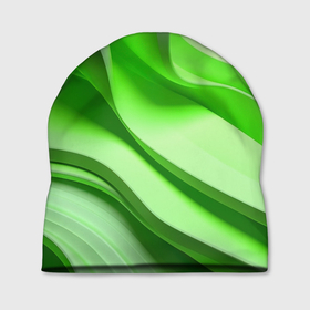 Шапка 3D с принтом Светлые зеленые волны в Санкт-Петербурге, 100% полиэстер | универсальный размер, печать по всей поверхности изделия | 