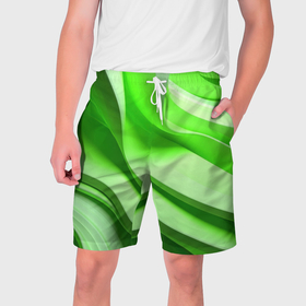 Мужские шорты 3D с принтом Светлые зеленые волны в Санкт-Петербурге,  полиэстер 100% | прямой крой, два кармана без застежек по бокам. Мягкая трикотажная резинка на поясе, внутри которой широкие завязки. Длина чуть выше колен | 